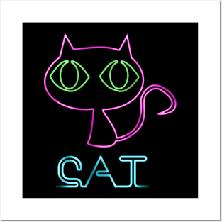 80's Neon Cat Posters and Art